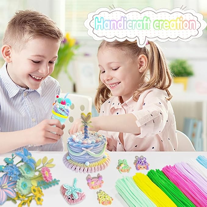 720 Pieces Pipe Cleaners Flower Set, 700 Flower Corlor Chenille Stems Whith 20 Pcs Stems, Craft Supplies Bulk for DIY Art and Craft Projects Creative Gift Wrapping Party Decorations(7 Colors)