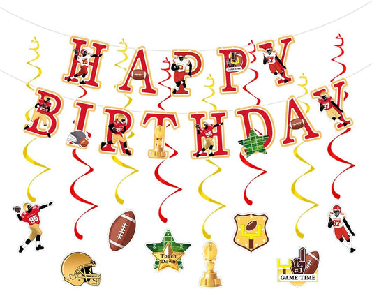 Football Birthday Party Decorations Football Birthday Banner with Super Bowl & Themed Party Supplies for Gameday Tailgate Decorations (Pre-Strung)