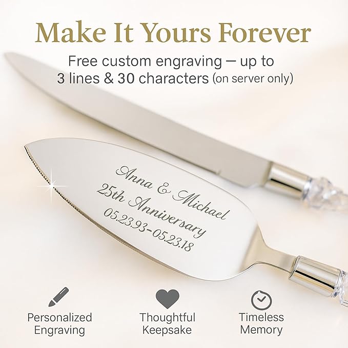 GIFTS INFINITY Personalized Wedding Cake Knife and Server Set with Engraving – Mis Quince Anos, Keepsake Gift for Wedding, Anniversary, Reception, Birthday & Other Occasions (CT-101V)