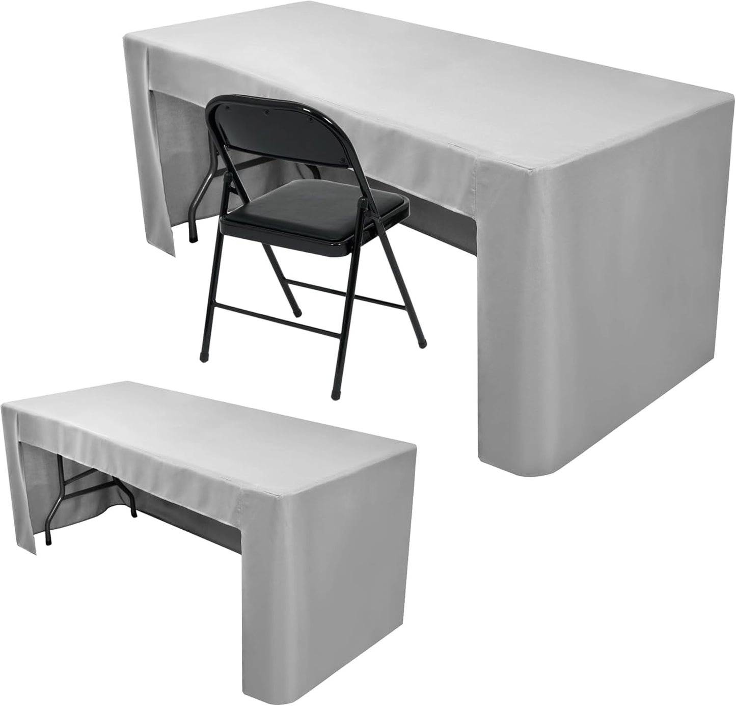 Nasitos 2 Pack Silver 6ft Fitted Tablecloth for Rectangular Table-Open Back Folding Table Cover Washable Fabric and Wrinkle Resistant Tablecloth for Parties, Wedding, Craft Fair, Cocktails, Weddings