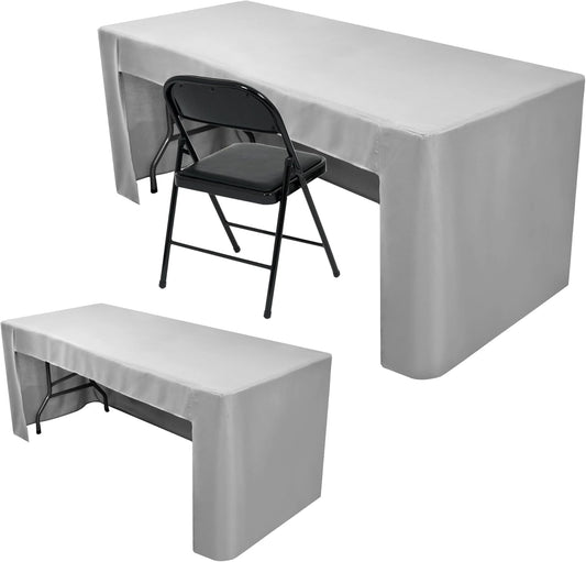 Nasitos 2 Pack Silver 6ft Fitted Tablecloth for Rectangular Table-Open Back Folding Table Cover Washable Fabric and Wrinkle Resistant Tablecloth for Parties, Wedding, Craft Fair, Cocktails, Weddings