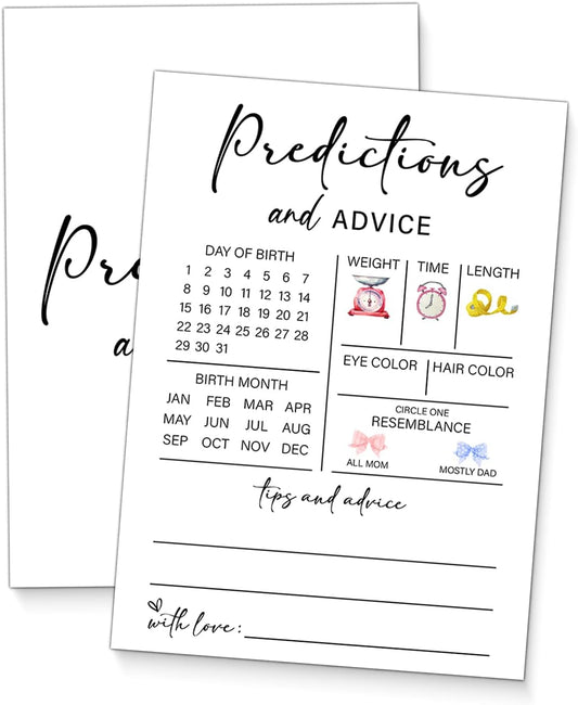 Baby Shower Game - Baby Shower Predictions and Advice Cards for New Parents - Gender Reveal Games - 20 Minimalist Game Cards -Gender Neutral Boy or Girl