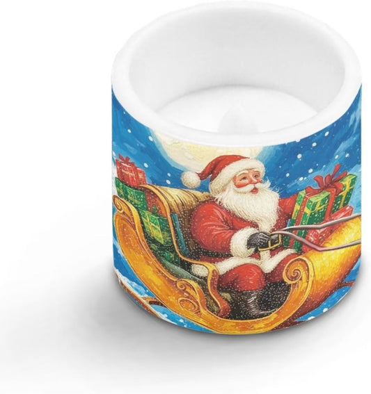 Poceacles 4 PCS Christmas Decoration Flameless LED Candles with Remote and Timer, Battery Powered, Realistic Electric LED Candles for Weddings Parties Home Decor, Santa Claus Sleigh Pattern