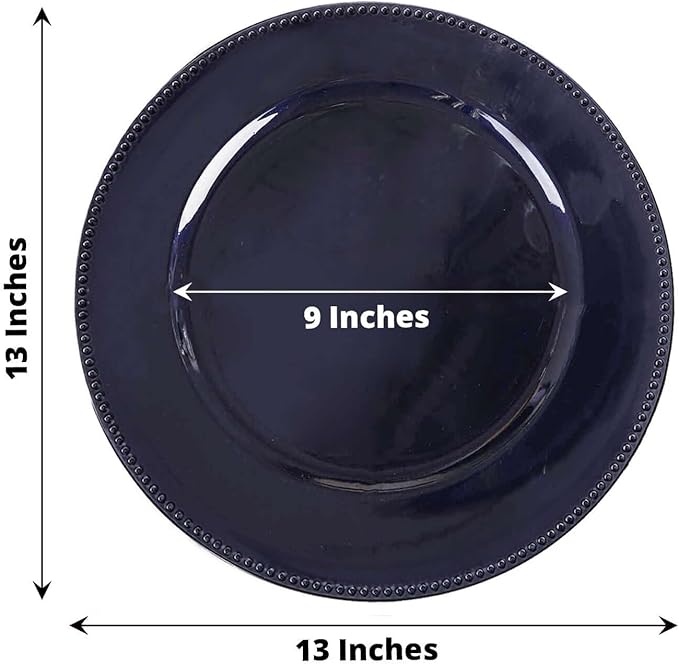 Efavormart 12 pcs 13" Navy Blue Beaded Round Charger Plates for Tabletop Decor Holiday Wedding Catering Event Decoration