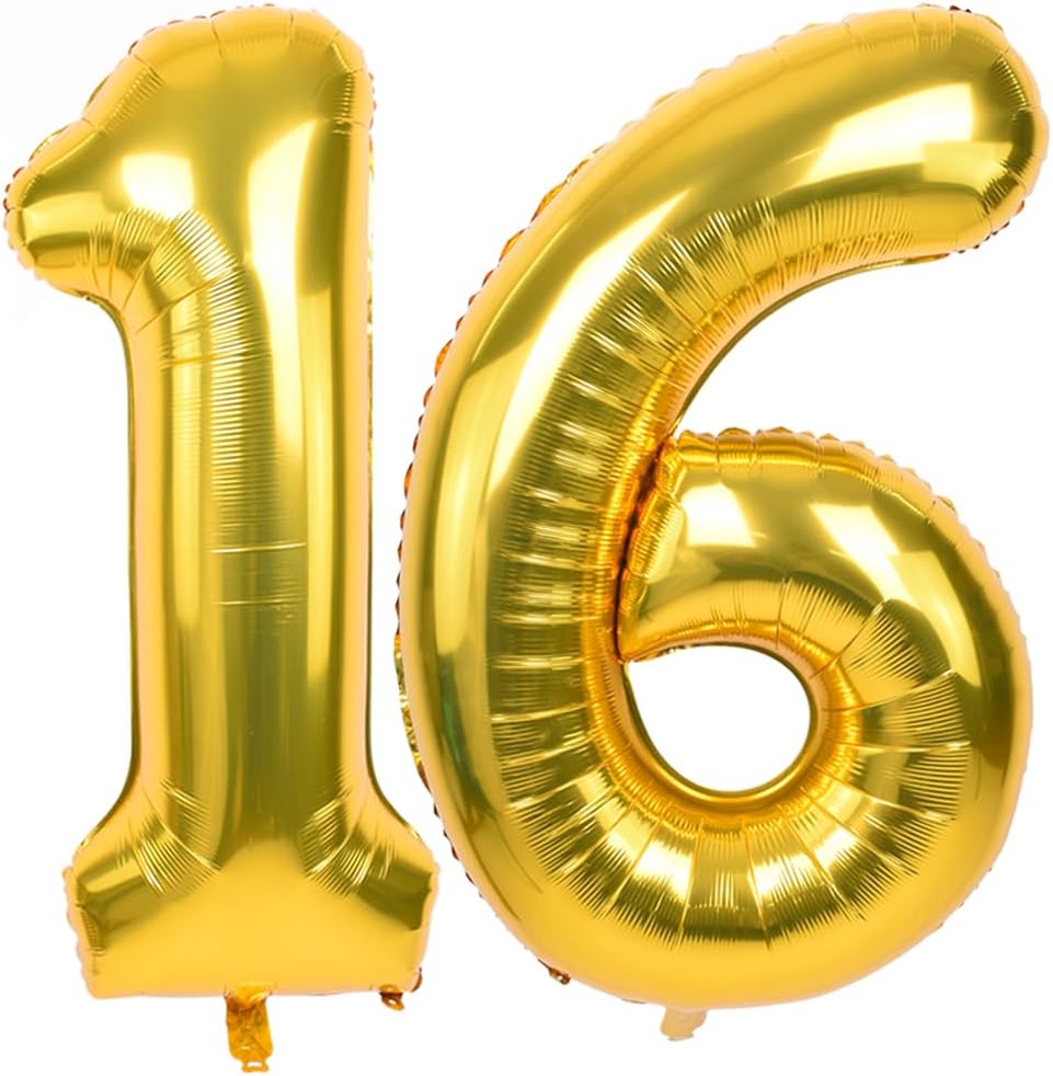 TONIFUL 40 Inch Large Gold Number 16 Balloons Giant Digital 16 or 61 Helium Balloons, Foil Mylar Big Number Balloons for 16th or 61st Birthday Party 16th or 61st Anniversary Supplies Decorations