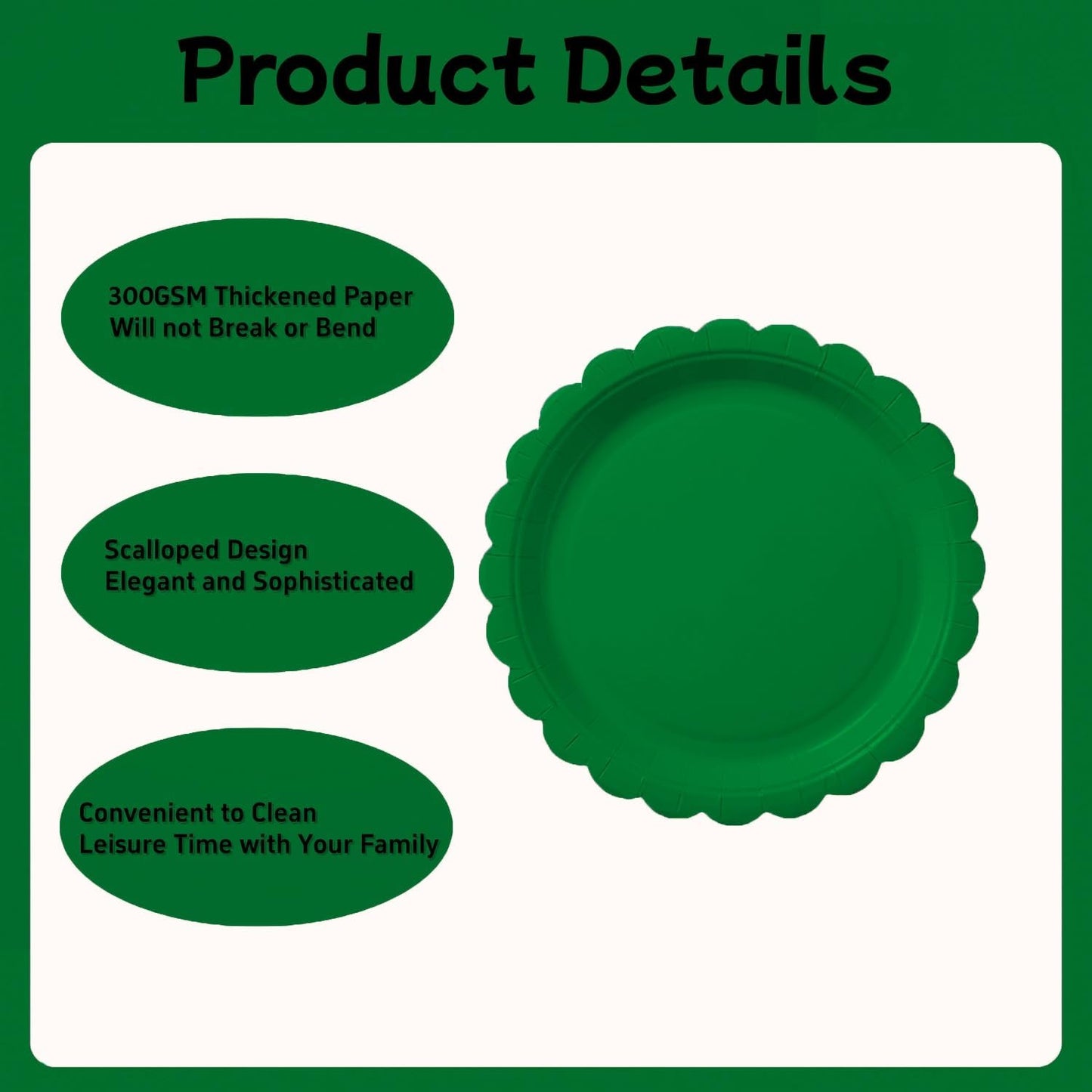 BEFORYOU 50PCS Scalloped Disposable Paper Plates Dessert Cake Party Plates for Baby Shower, Wedding,Bridal Shower Birthday Party Supplies (Green, 9IN)
