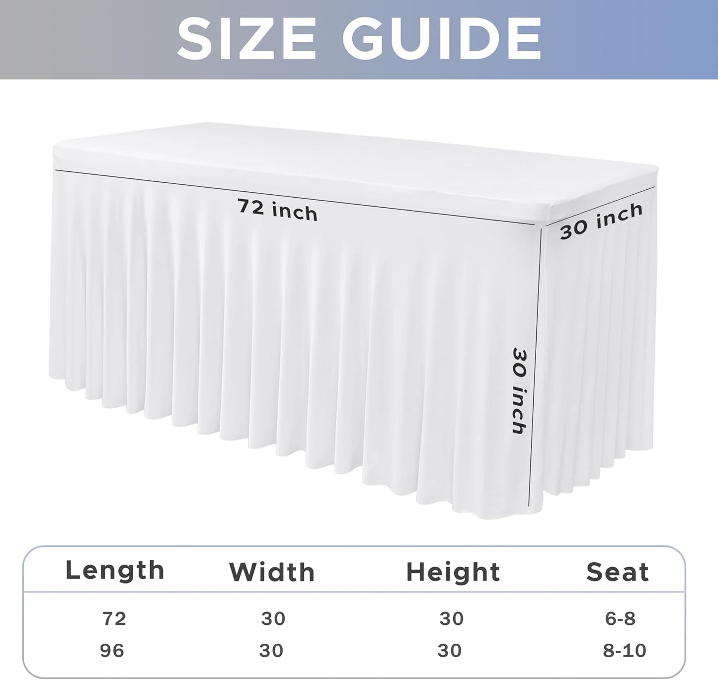 Nasitos White Rectangle Table Skirts, 2 Pack - 72 x 30 Inch - Stretch Spandex Fitted Table Clothes, Cocktail Tablecloths for Party, Banquet, Birthday