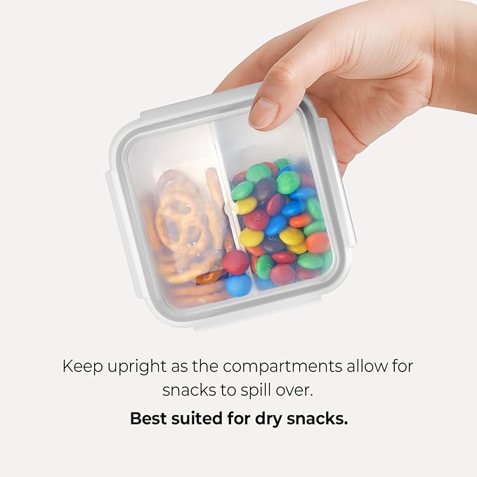 carrotez 2 Compartment Snack Containers, Mini Snack Containers for Mini Fridge, Small Food Storage Containers, Airtight Lids, Reusable, 1.1 cup, 2 PACK