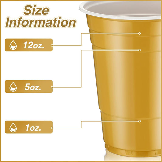 Lounsweer 100 Pack 16 Ounce Christmas Plastic Party Cups Disposable Heavy Duty Drinking Water Cups for Holiday Christmas Festival Wedding New Year Birthday Party Supplies(Black, Gold)