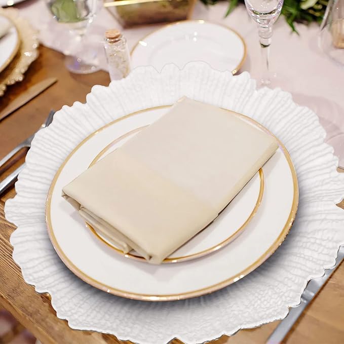 MAONAME White Charger Plates Set of 12, Reef Plate Chargers for Dinner Plate, Plastic Decorative Plates for Table Setting, Thanksgiving, Christmas