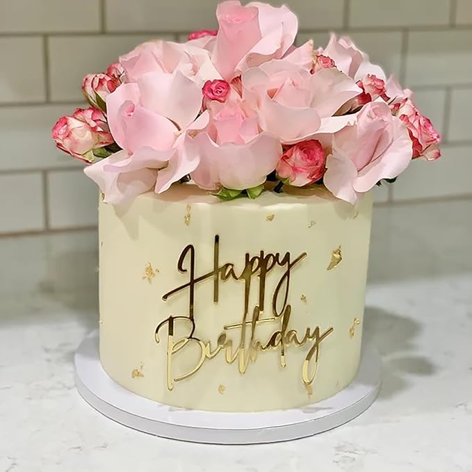 Happy Birthday Cake Topper, Gold Acrylic Birthday celebration Cake Decoration,Birthday Themed Party Decorations Supplies Perfect Keepsake for your family and friends