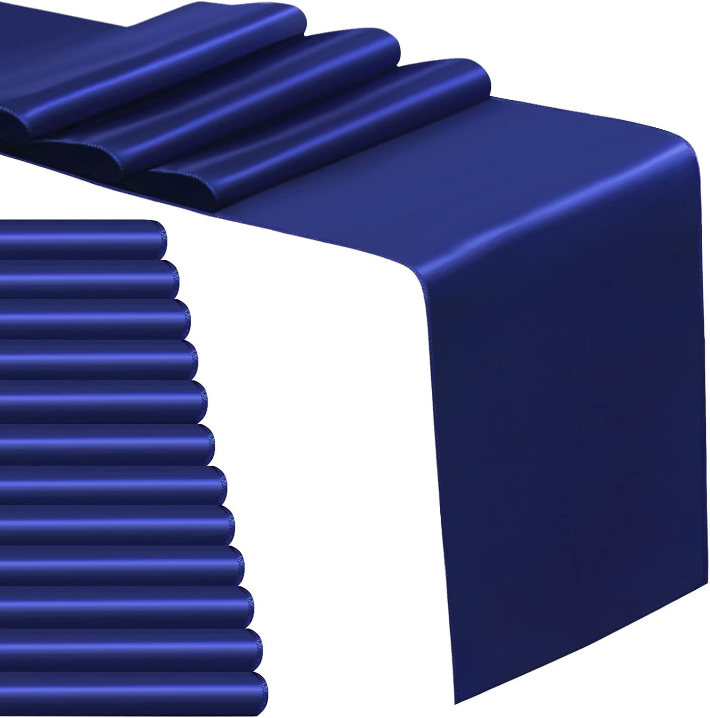 12 Pack Satin Table Runner 12 x 108 Inch Long Satin Table Runners for Wedding Banquet Graduations Birthday Party Decoration (Navy Blue)