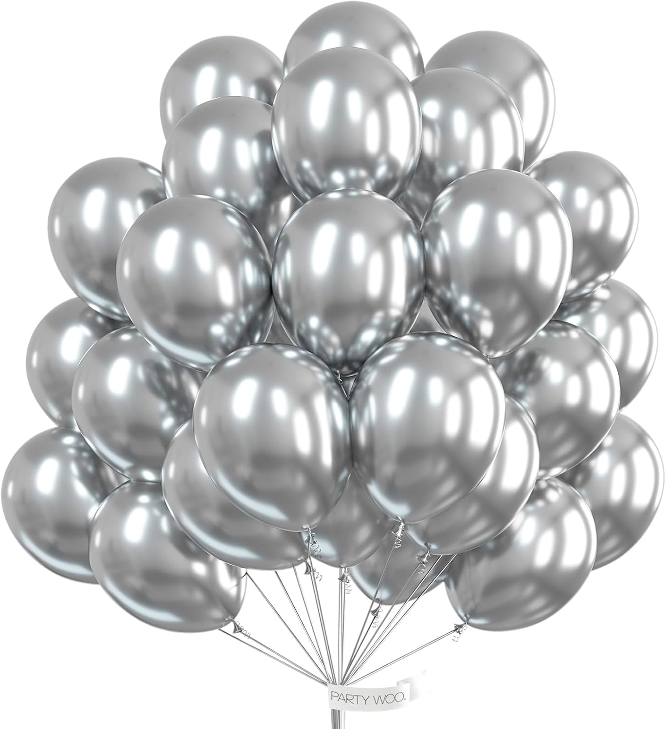 PartyWoo Metallic Silver Balloons 100 pcs 12 Inch Chrome Silver Latex Helium Balloons for Graduation New Year Wedding Baby Shower Gender Reveal Bachelorette Birthday Party Decorations Silver-G102