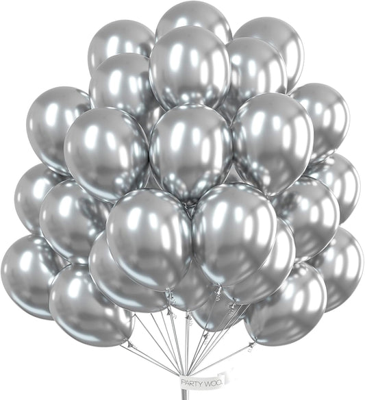 PartyWoo Metallic Silver Balloons 100 pcs 12 Inch Chrome Silver Latex Helium Balloons for Graduation New Year Wedding Baby Shower Gender Reveal Bachelorette Birthday Party Decorations Silver-G102
