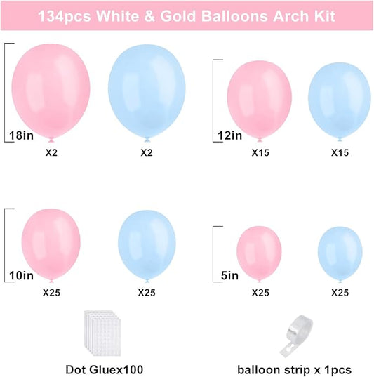 Pink and Blue Balloons Garland Arch Kit, 134pcs Gender Reveal Balloon Garland Arch Kit for Boy or Girl Gender Reveal Decorations Birthday Party Baby Shower Decorations