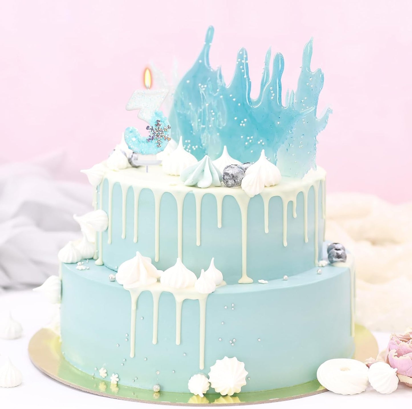 Sky Blue Frozen Themed Birthday Candles, Birthday Candles for Party Supplies, 2.76 inch Number 3 Candle Cake Topper Decoration (Number 3)