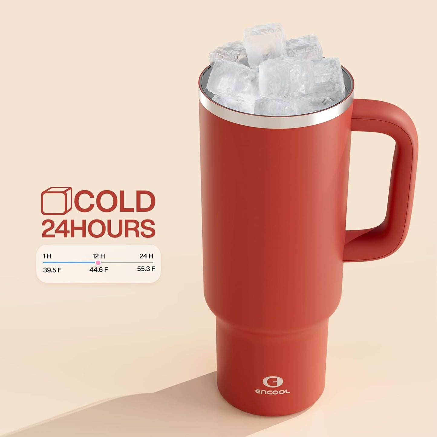 40 oz Tumbler with Handle and Straw: Stainless Steel Insulated Tumbler Keeps Cold for 24 Hours, Leakproof Travel Cup Fits in Cup Holder and BPA-Free,Medium Carmine