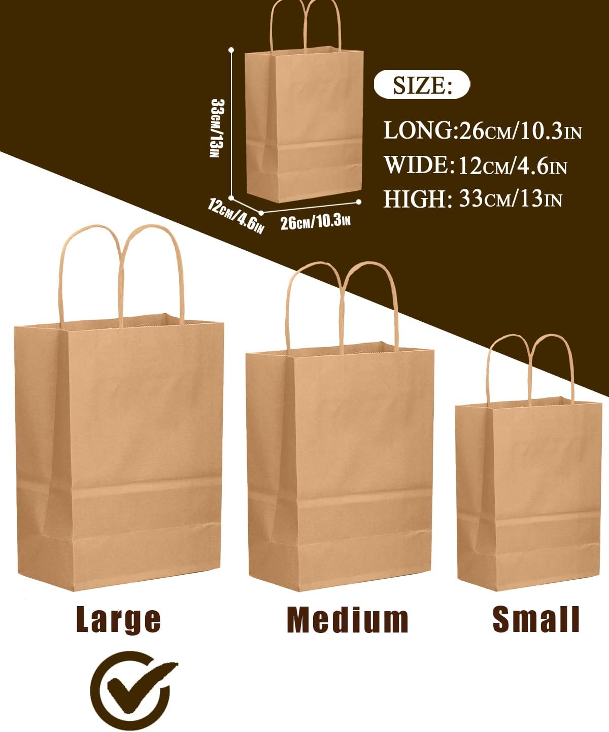 qiqee 30-Packs Brown Gift Bags with Handles Bulk 13''x5 x10 Large Size Kraft Paper Bags Multiple Uses (Large Size)