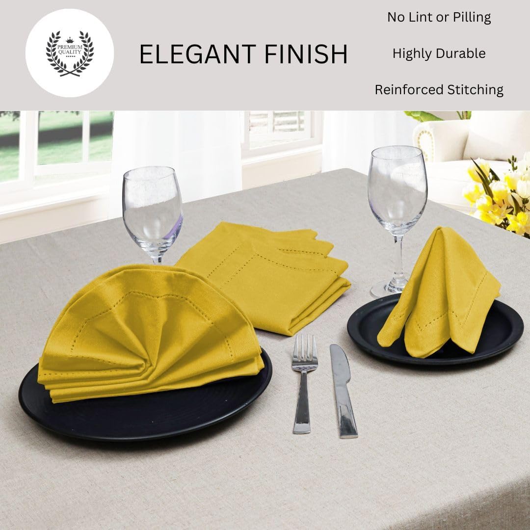 Hemstitch Cloth Dinner Napkins 100% Cotton Set of 12 - for Dining Special Occasions Weddings Parties Holidays Easter - Soft Durable Reusable - Elegant 18x18 Inch Table Cloth Napkins Yellow