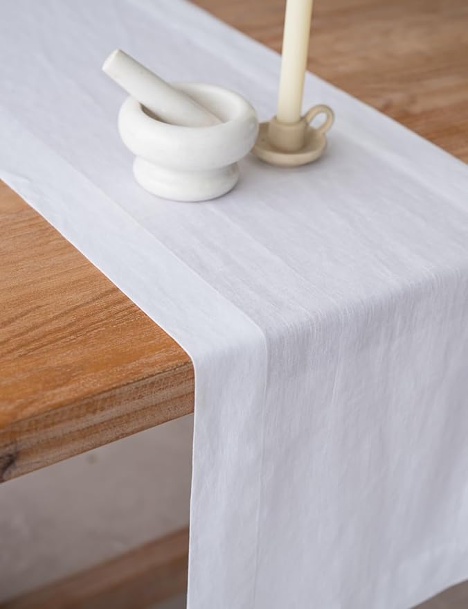 100% Hemp Table Runner, Organic Linen Table Runner, Farmhouse Table Decor, Boho Home Decor (White, 14 x 49 Inch)