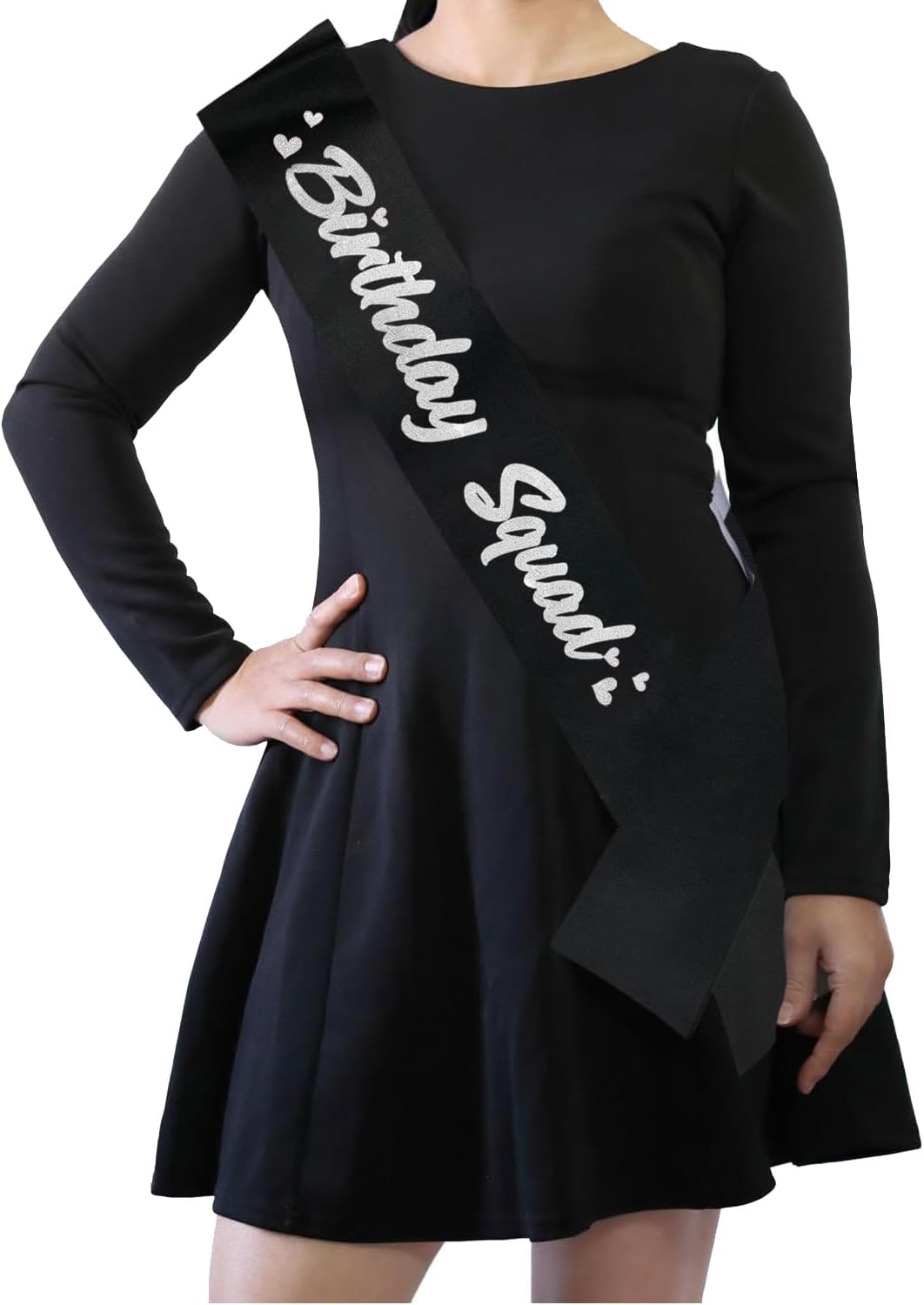6 Pieces Birthday Squad Sash Set Black with Silver Glitter Lettering Birthday Sash for Women Funny Party Favors Decorations for Sweet 16 18th 21st 25th 30th 40th 50th or Other Bday