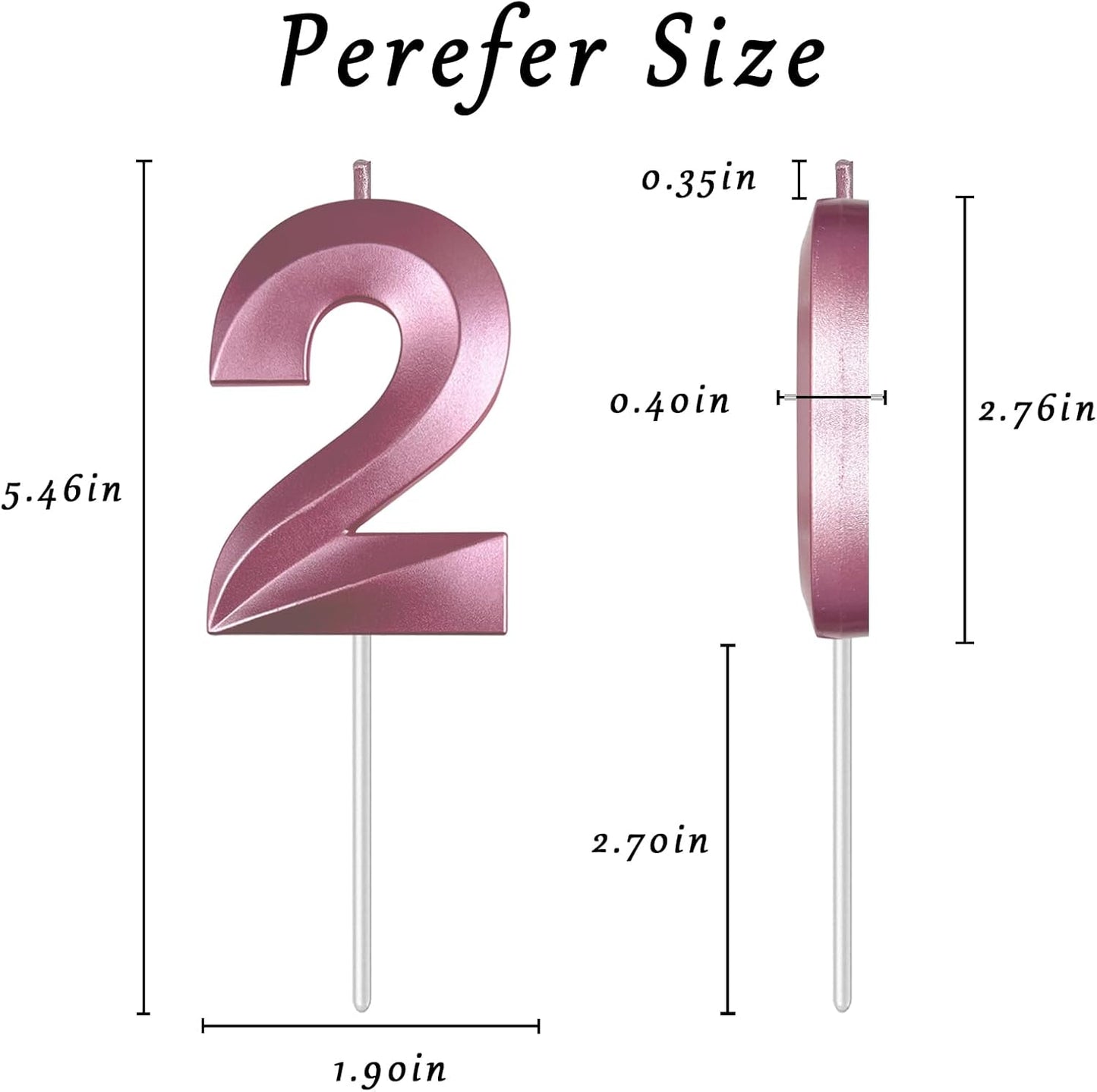 Pink Number 2 Candles, 3D Diamond 2.76 Inch Cake Topper Birthday Candles for Wedding Anniversary Cake Decorations, Happy Birthday Party Decorations