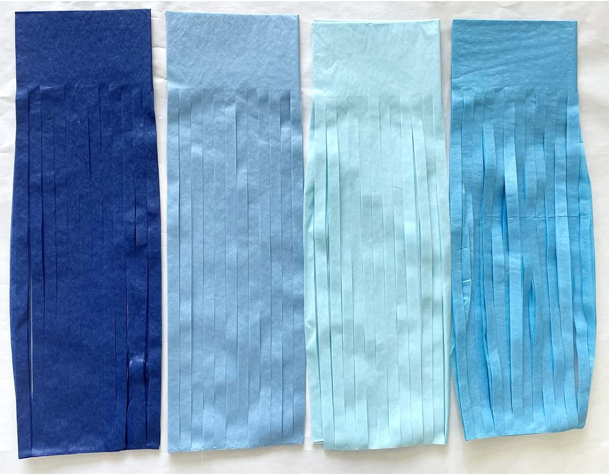 Tissue Paper Tassels Paper Tassels Garland Banner Table Decor Party Tassels Banner Wedding Birthday Baby Shower Nursey Party Decorations Supplies (20, Lt-Blue+Blue+Sky Blue+Royal Blue)
