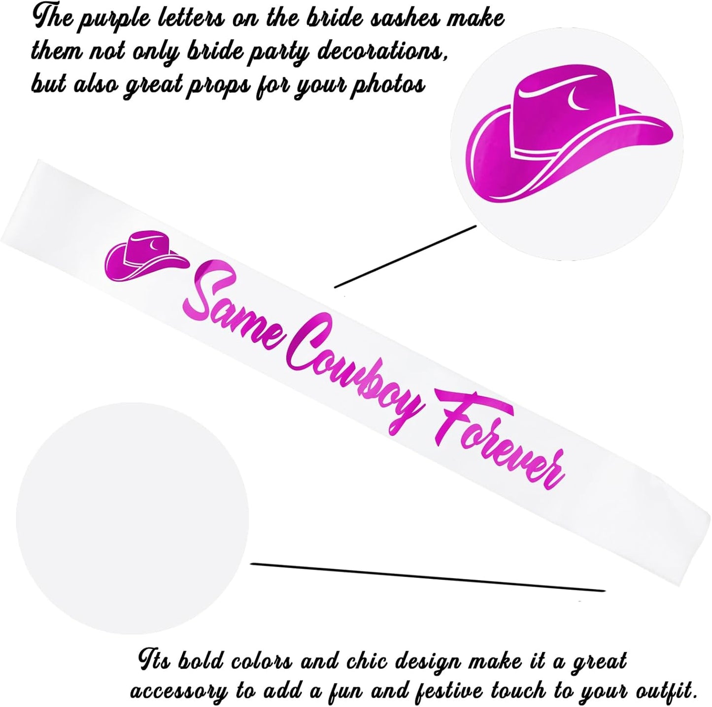 Same Cowboy Forever Sash with Purple Foil, White Funny Bride to be Sash for Western Cowgirl Bridal Shower Bachelorette Party Decorations, Last Rodeo, Getting Hitched, Country Theme Nash Bash Sash