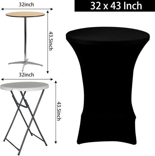 4 Pack Cocktail Spandex Tablecloth 32"x43" Cocktail Table Cover Fitted for High Top Round Table for Bar Wedding Birthday Party Banquet (Black)