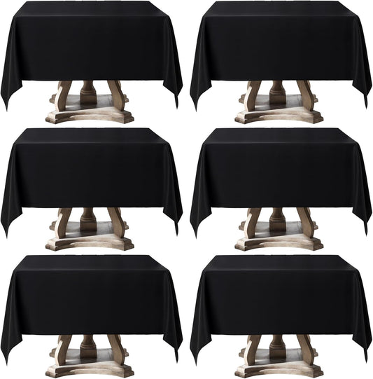 Square Tablecloth 52 x 52 Inch Black 6 Pack Tablecloths Stain-Wrinkle Resistant Washable Polyester Table Cloths for Holiday, Buffet Parties,and Wedding