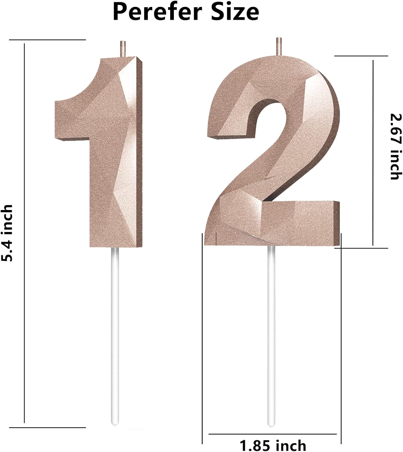 Number Birthday Candles(12 Candle Rose Gold) 3D Diamond Shape Number Happy Birthday Cake Candles for Birthday Party Wedding Decoration Reunions Theme Party