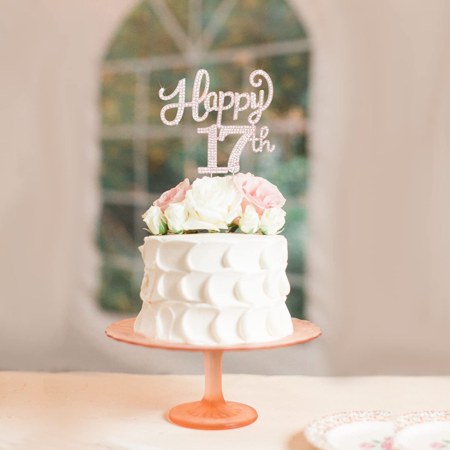 LASKYER Happy 17th Birthday Rose Gold Rhinestone Cake Topper - 17th Birthday/Anniversary,Cheers to Seventeen Years Old Bday Party Metal Sparkly Centerpieces Decorations.