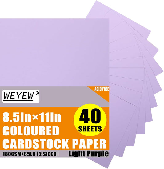 Light Purple Cardstock 8.5 x 11 Thick Paper, 40 Sheets 65 LB/180 GSM, Cardstock Printer Paper for Invitations, Menus, Wedding, DIY Cards, Kids School Supplies