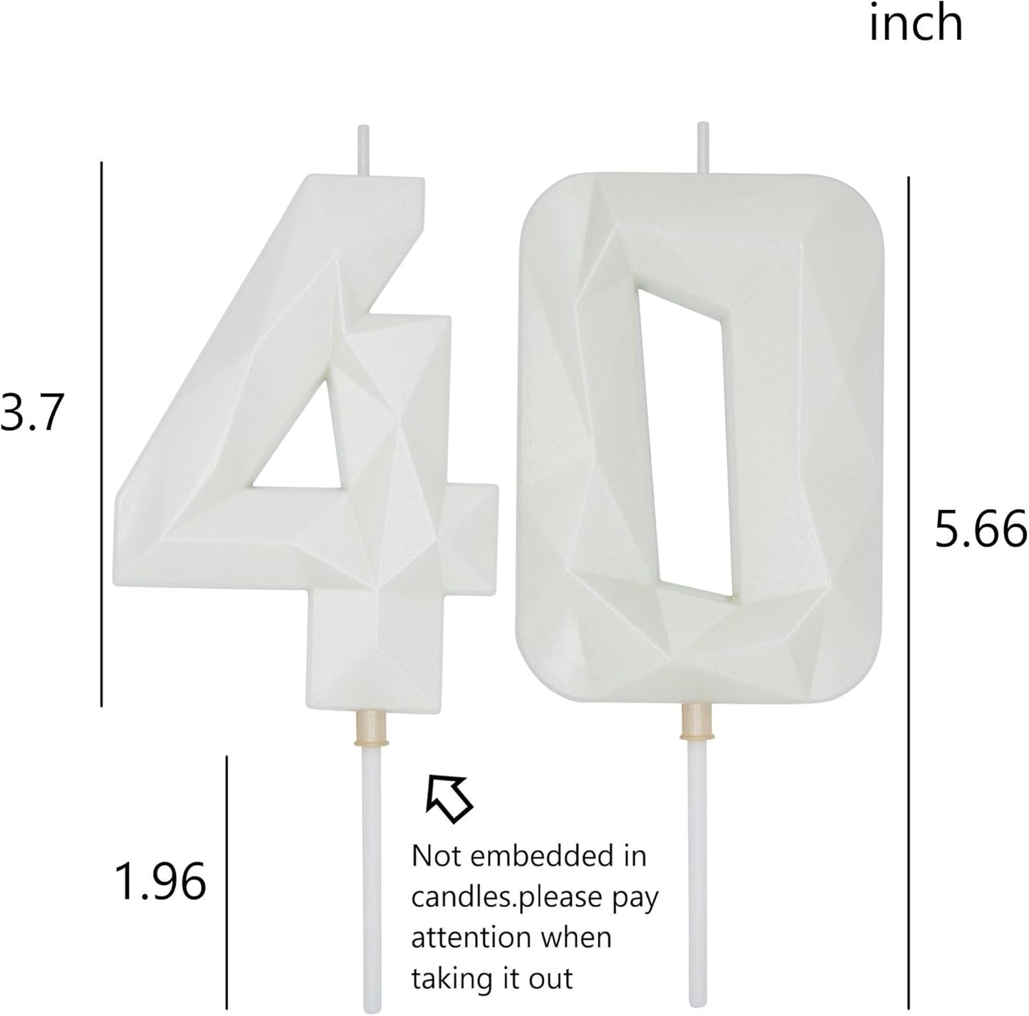 DERVENTA Large Birthday Candle Number 3D White 3.7 inch Party Celebration Anniversary Decoration Cake Topper 1 Piece (Number 40 White)