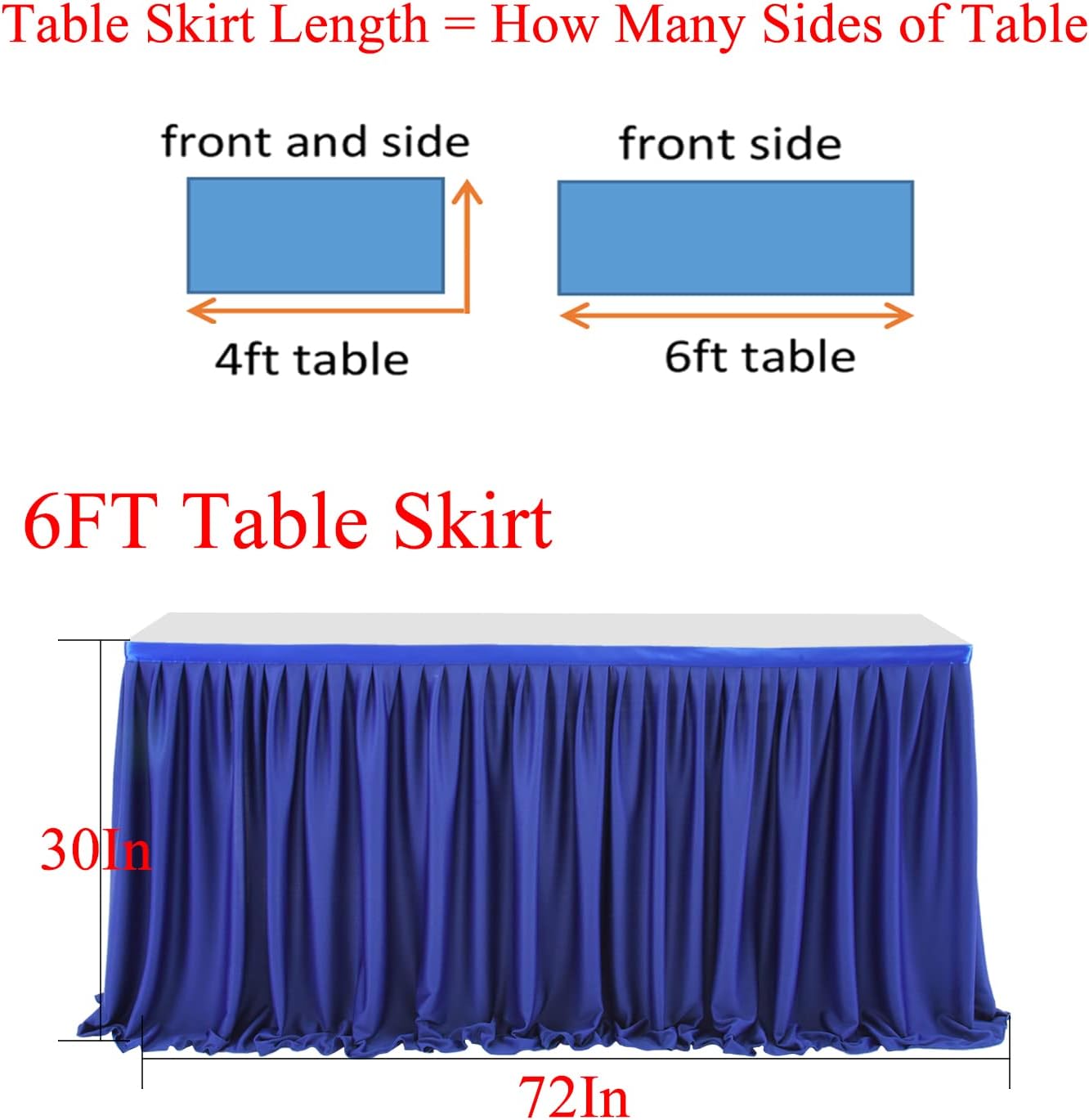 6ft Royal Blue Table Skirt Rectangle Table Polyester Pleated Table Skirt Desk Skirt Teacher Desk Dorm Ruffle Table Skirt Cloth Wedding Birthday Party Baby Bridal Shower Banquet Table Decoration
