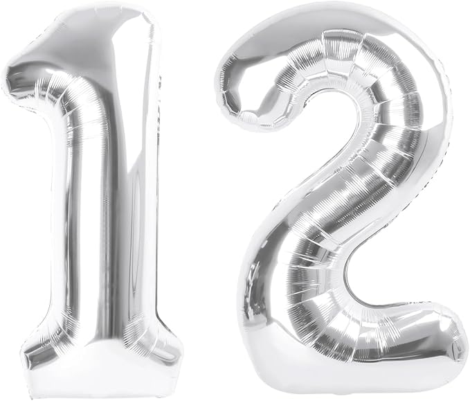 40 Inch Balloon Number 12, Silver Large Number Balloons Birthday Gift for 12 21 Years Old, Maylar Balloon Decorations for Wedding Engagement Graduations Memorial Day's