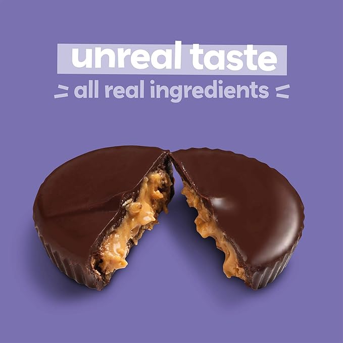UNREAL Dark Chocolate Almond Butter Cups | 5g Sugar | Certified Vegan, Gluten Free, Fair Trade, Non-GMO | No Sugar Alcohols or Soy | Value Size, 7.4oz (Pack of 3)