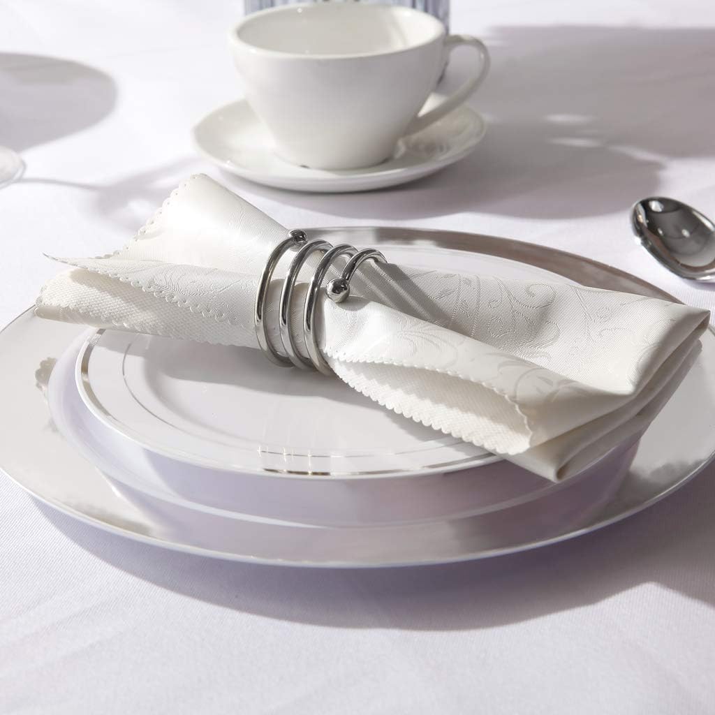 bUCLA 100Pieces Silver Plastic Plates - 10.25inch Silver Rim Disposable Dinner Plates - Ideal for Weddings, Parties & Christmas