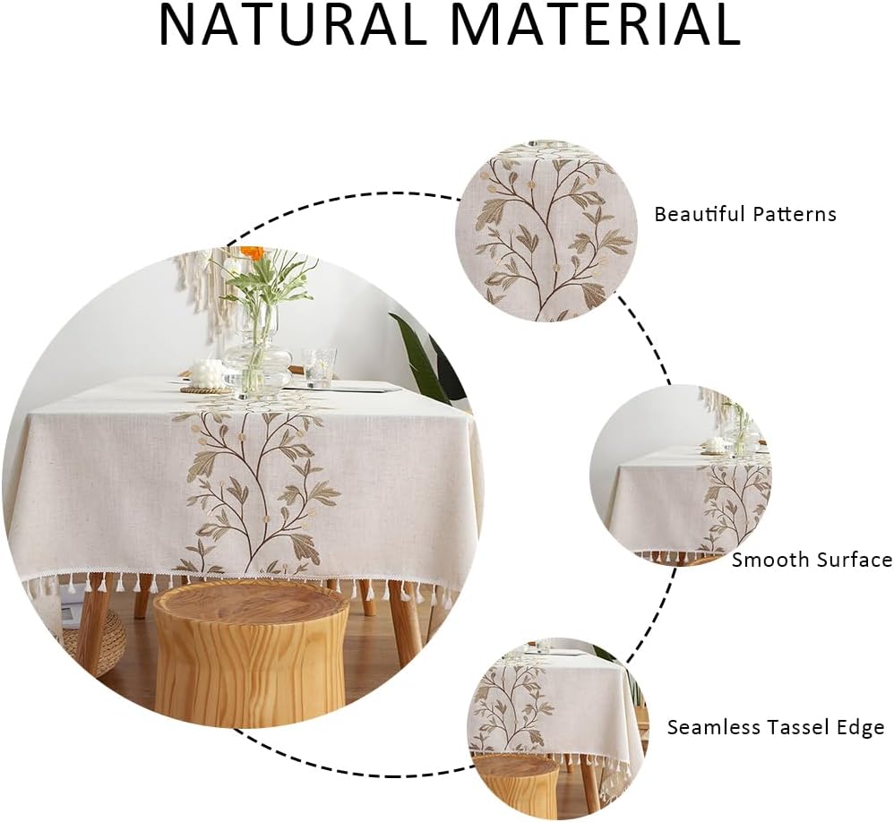 Pahajim Rustic Linen Tablecloth Cotton Waterproof Table Cloth for Kitchen Dining with Tassel Rectangle Tablecloths Rectangle/Oblong,55''x118'',10-12 Seats