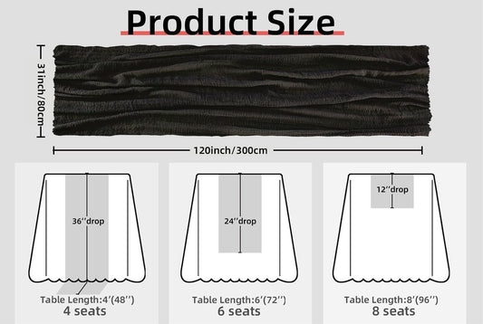 FEXIA Black Table Runner Cheesecloth 30x118 Inches Halloween Table Decor Rustic Boho Gauze for Wedding Baby Shower Bridal Shower First Communion and Home Decorations