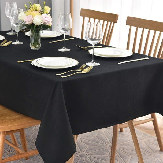 maxmill Jacquard Table Cloth Waving Pattern Water Resistant Wrinkle Resistance Heavy Weight Soft Tablecloth for Kitchen Dinning Tabletop Decoration Oblong 60 x 140 Inch Black
