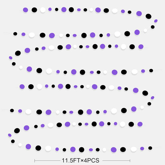 46Ft Purple Black Circle Dots Garlands Black Purple and White Polka Dot Hanging Paper Streamer Banners for Birthday Graduation Wedding Bridal Shower Baby Shower Halloween Party Decorations Supplies