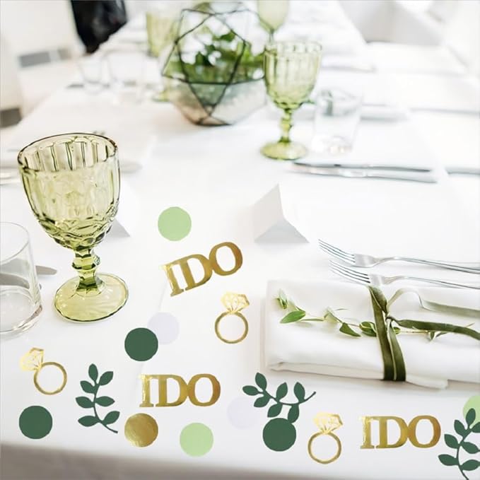 280PCS Greenery Bridal Shower Table Confetti Decorations, Sage Green I DO Diamond Ring Confetti Decor for Wedding Engagement Bachelorette Bride to Be Party