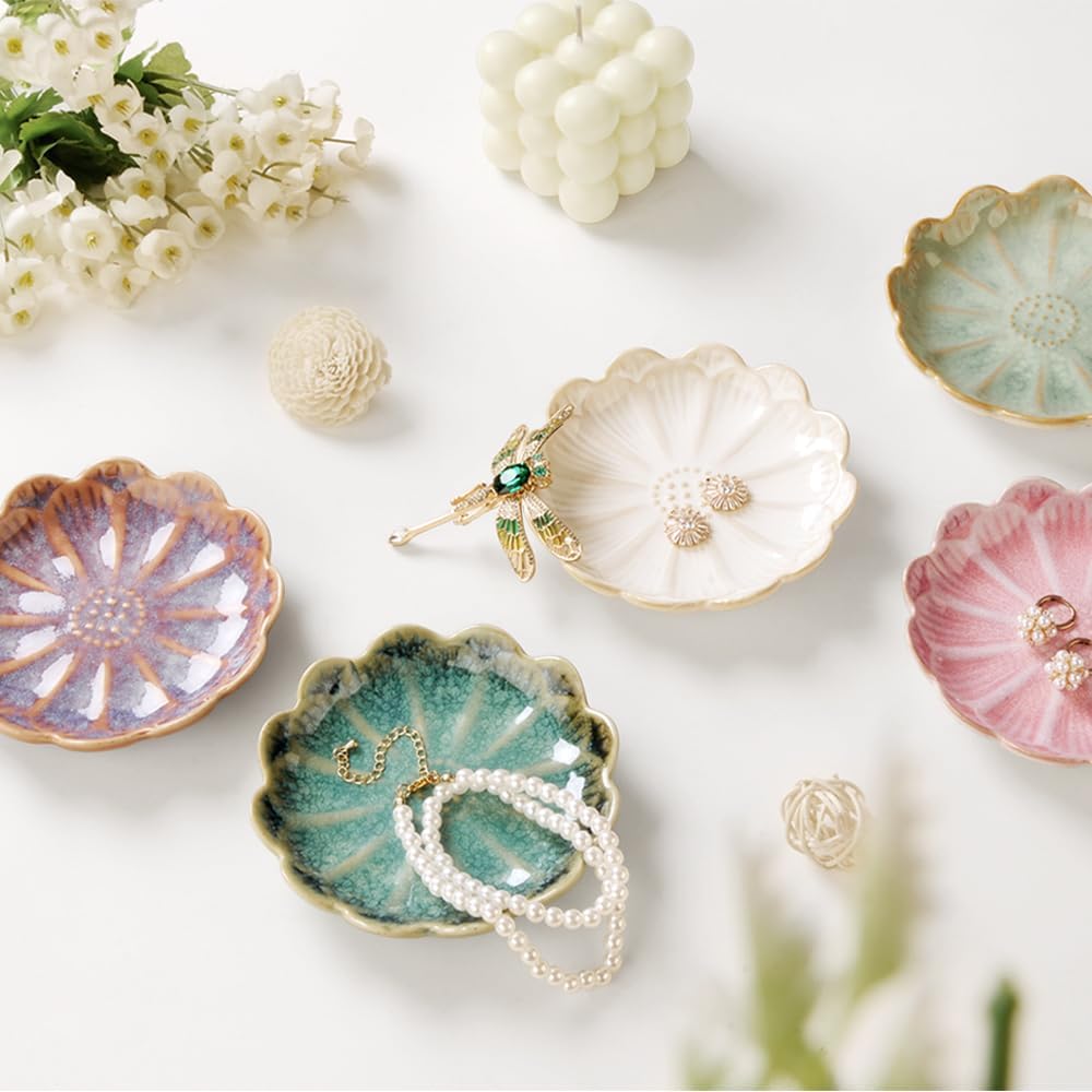 Lotus Ring Holder Dish Small Indoor Ash Tray, Ceramic Dessert Plate Trinket Jewelry Holder Organizing Necklace Earrings for Parents Friends Sister, Deep Purple. All Jewelries Are NOT Included.