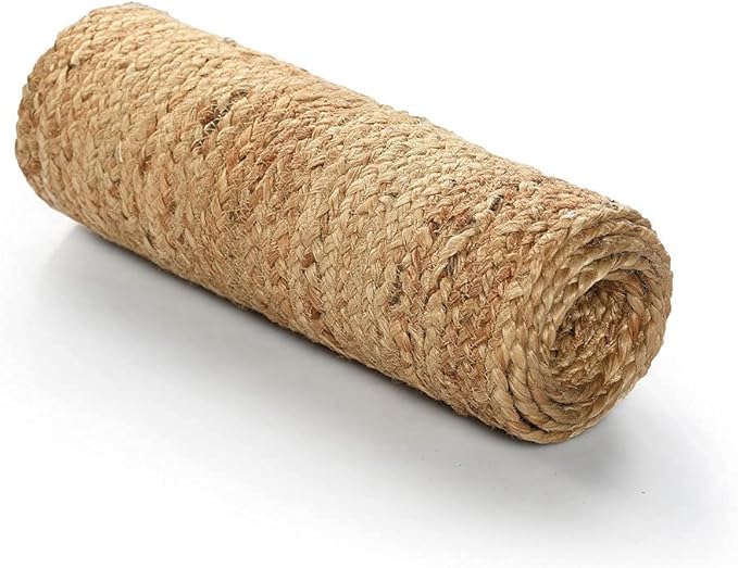 Hand Woven Natural Fiber Reversible High Traffic Resistant 100% Jute Burlap Braided Table Runner Area Rug 60 Inches Long Hand Crafted Rustic Vintage Dining (Natural Jute, 14" X 60" Inch)