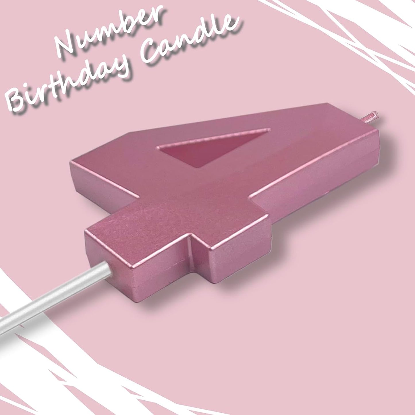 Pink Number 4 Candles, 3D Diamond 2.76 Inch Cake Topper Birthday Candles for Wedding Anniversary Cake Decorations, Happy Birthday Party Decorations