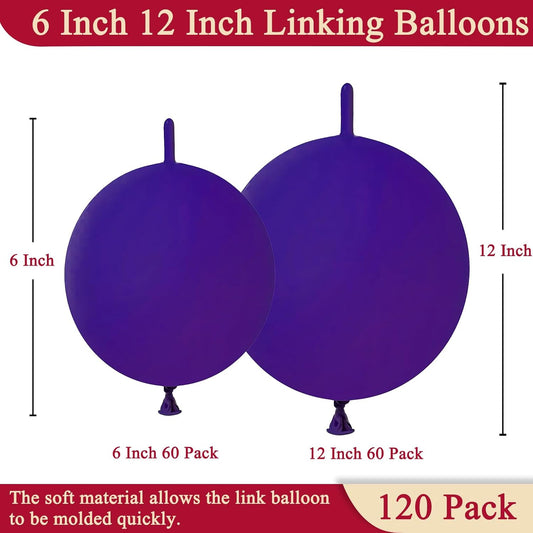 Purple Link Balloons 6 Inch 12 Inch 120 Pcs Latex Linking Balloons for Birthday Wedding Party Festival Decorations