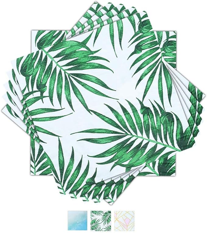 SOLAS 20 Pack Square Green 2-Ply 6 1/2' (16.5cm) Biodegradable Palm Leaf Paper Napkins - Perfect for Luau, Outdoor Wedding, Bridal Shower Parties