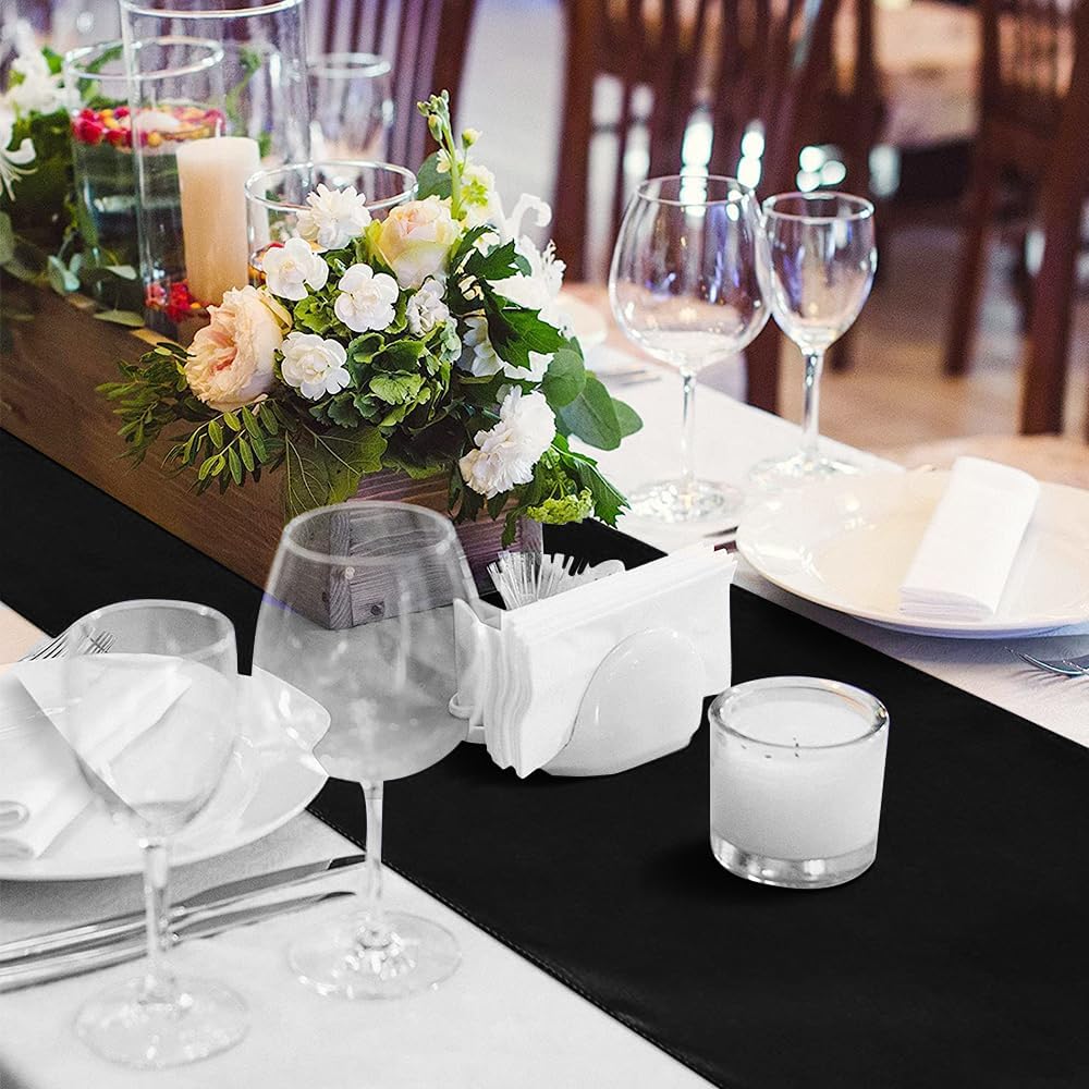 12 Pack Satin Table Runner 12 x 108 Inch Long Satin Table Runners for Wedding Banquet Graduations Birthday Party Decoration (Black)