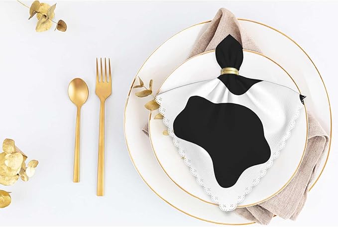 Milk Cow Spots Napkins Cloth Washable Set of 4 Animal Skin Texture Polyester Kitchen Dinner Napkins for Holiday Festive Wedding Decor 18 x 18 inch